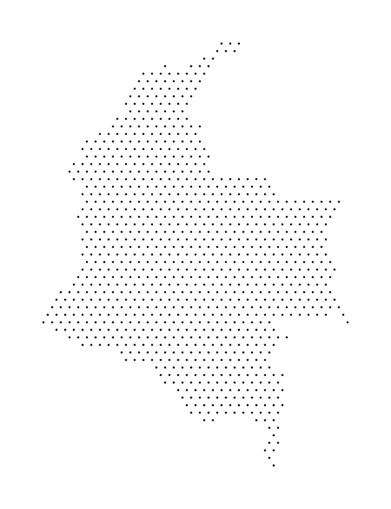 Mapa estilizado de Colombia con sedes en Cartagena, Bogotá, Buenaventura y Cali